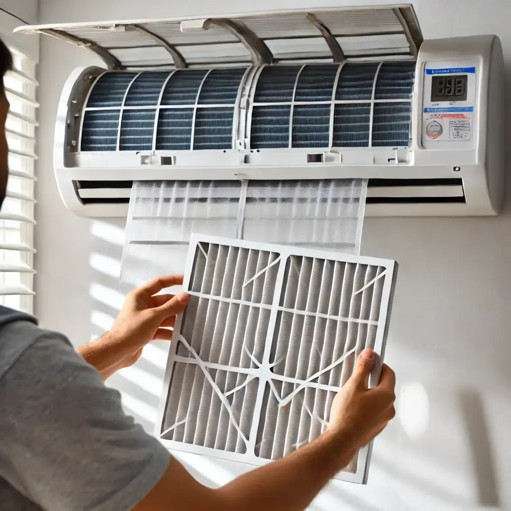 A clean air conditioner filter being replaced - Caribbean Cleaning Srq